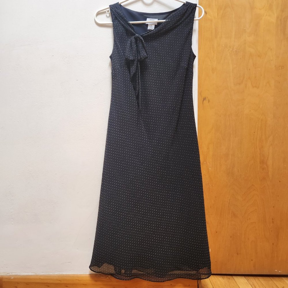 Ann Taylor LOFT Women's 4 Black Cream Dot Print Boat Neck Bow Tank Midi Dress - Picture 1 of 4